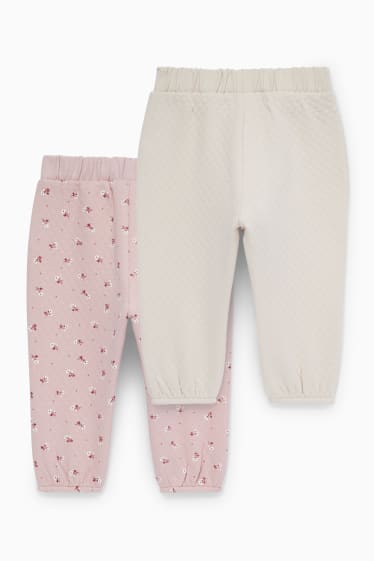 Bébés - Lot de 2 - petites fleurs - pantalons de jogging bébé - beige clair