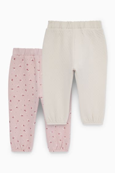 Babys - Set van 2 - bloemethes - babyjoggingbroek - licht beige