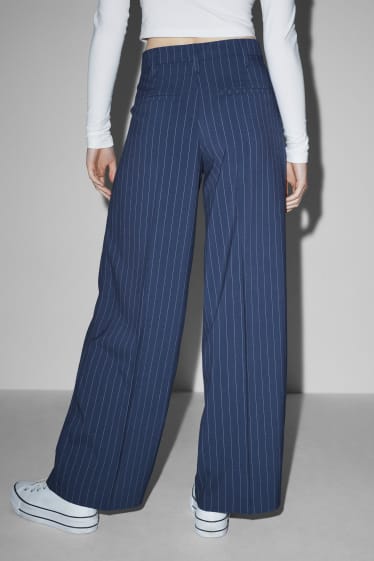 Femei - CLOCKHOUSE - pantaloni de stofă - talie medie - wide leg - cu dungi - albastru