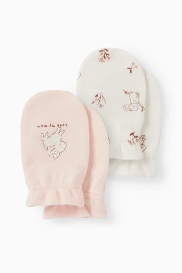 Bebés - Pack de 2 - conejitos - guantes antiarañazos - rosa