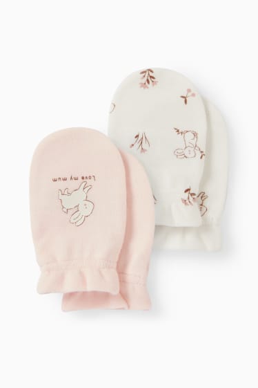 Bébés - Lot de 2 - petit lapin - moufles antigrattements  - rose