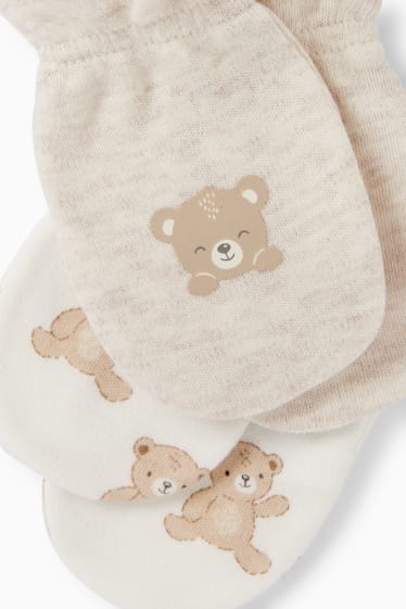 Bébés - Lot de 2 - oursons - moufles antigrattements - beige clair