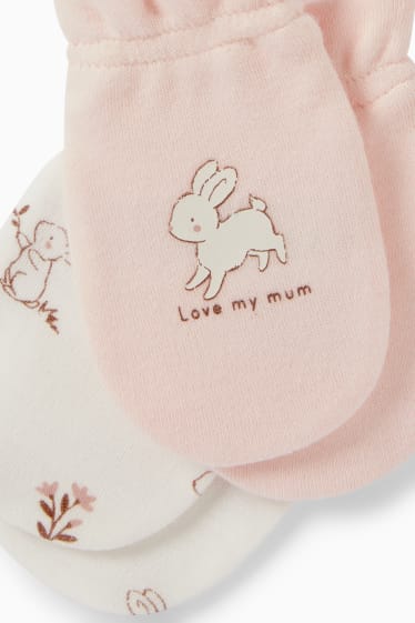 Bébés - Lot de 2 - petit lapin - moufles antigrattements  - rose