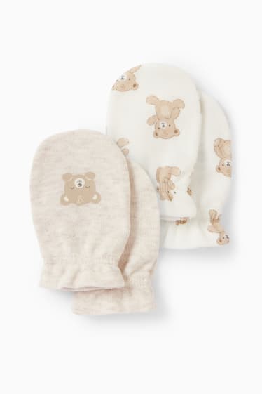 Bebés - Pack de 2 - ositos - guantes antiarañazos - beige claro