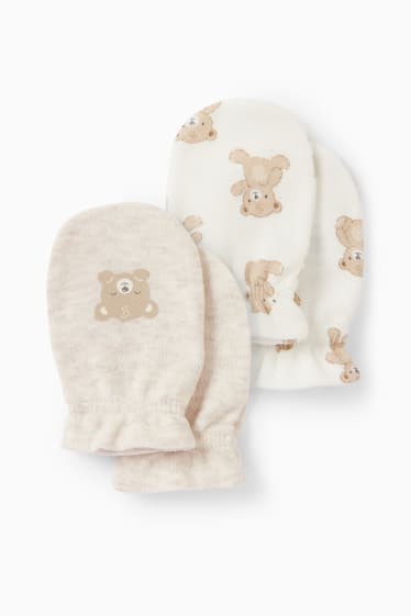 Babys - Multipack 2er - Bärchen - Anti-Kratz-Handschuhe - hellbeige