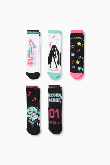 Kinder - Multipack 5er - Hatsune Miku - Socken mit Motiv - schwarz