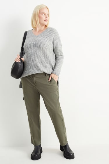 Dames - Cargobroek - mid waist - slim fit - groen