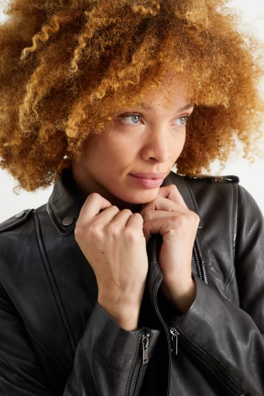 Damen - Lederjacke - schwarz