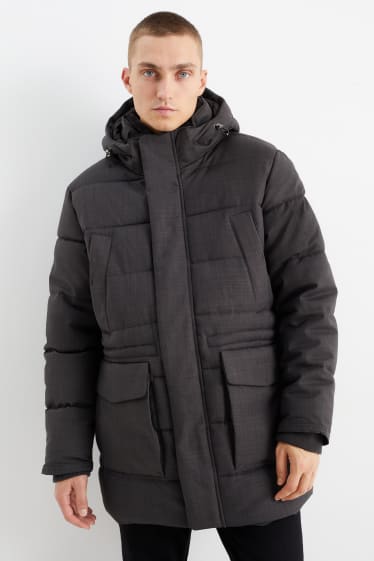 Heren - Parka met capuchon en rand van imitatiebont - winter - donkergrijs