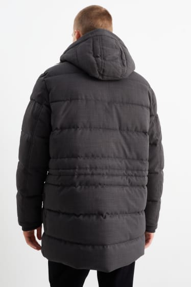 Heren - Parka met capuchon en rand van imitatiebont - winter - donkergrijs