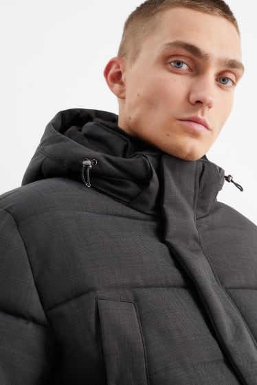 Heren - Parka met capuchon en rand van imitatiebont - winter - donkergrijs