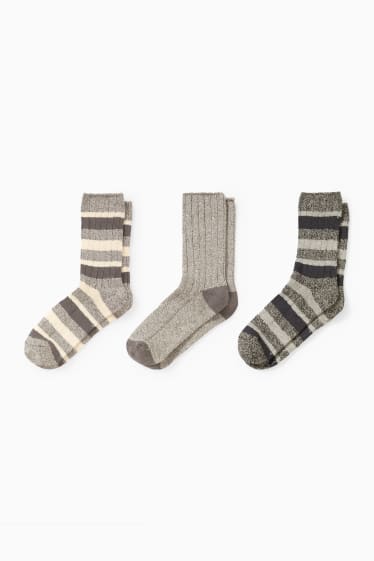 Pánské - Multipack 3 ks - ponožky - šedá-žíhaná