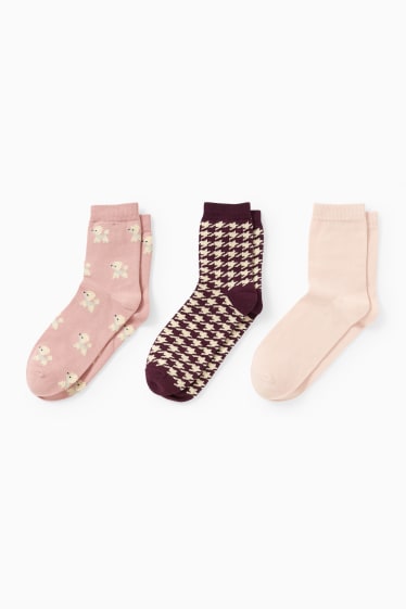 Dámské - Multipack 3 ks - ponožky s motivem - pudl - růžová