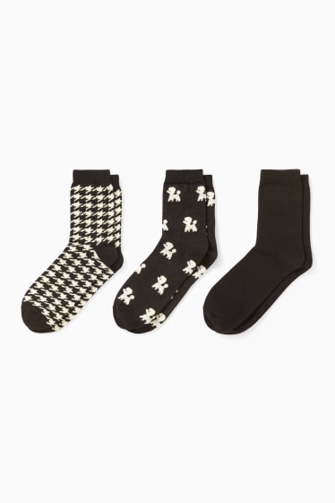 Damen - Multipack 3er - Socken mit Motiv - Pudel - weiß / schwarz