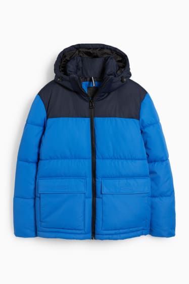 Men - Quilted jacket with hood - blue