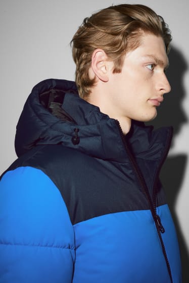 Men - Quilted jacket with hood - blue