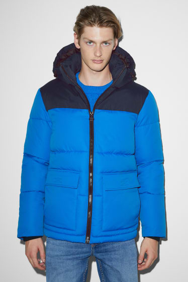 Men - Quilted jacket with hood - blue