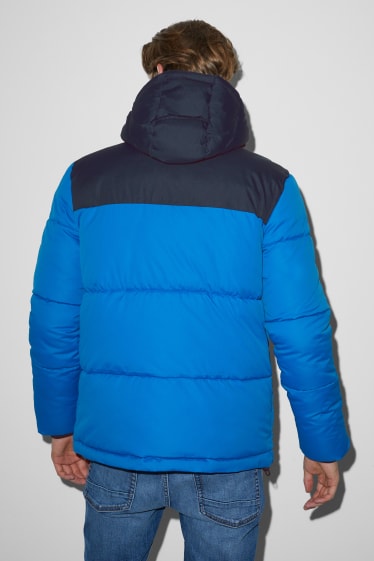 Men - Quilted jacket with hood - blue