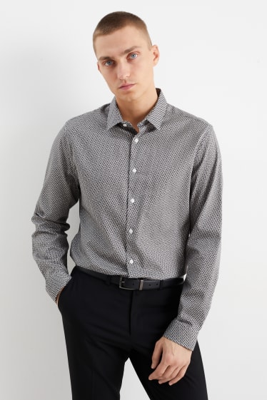 Hommes - Chemise de bureau - slim fit - col kent - facile à repasser - noir / blanc