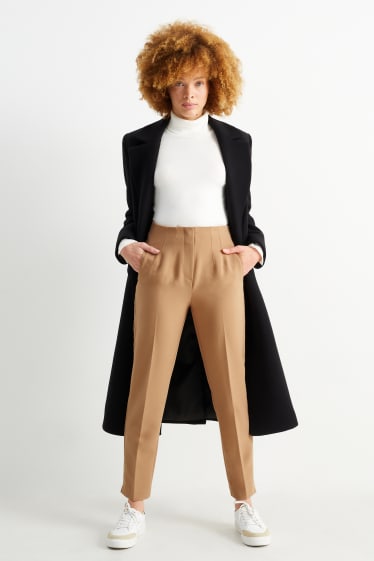 Kobiety - Spodnie materiałowe - wysoki stan - tapered fit - jasnobrązowy