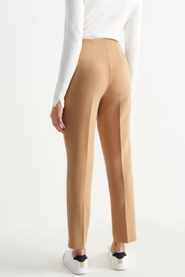 Kobiety - Spodnie materiałowe - wysoki stan - tapered fit - jasnobrązowy