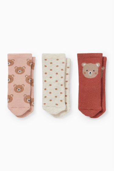 Baby Mädchen - Multipack 3er - Bärchen - Erstlings-Socken mit Motiv - rot