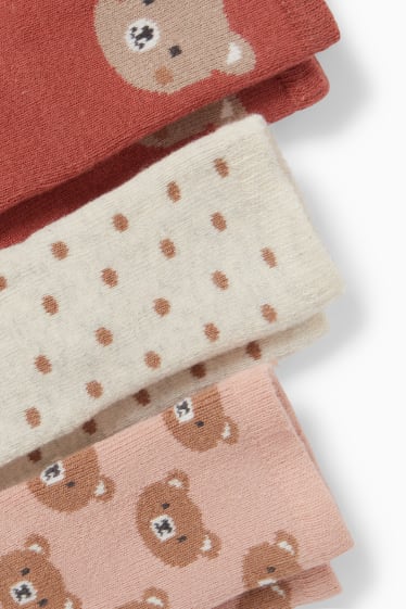 Baby Mädchen - Multipack 3er - Bärchen - Erstlings-Socken mit Motiv - rot