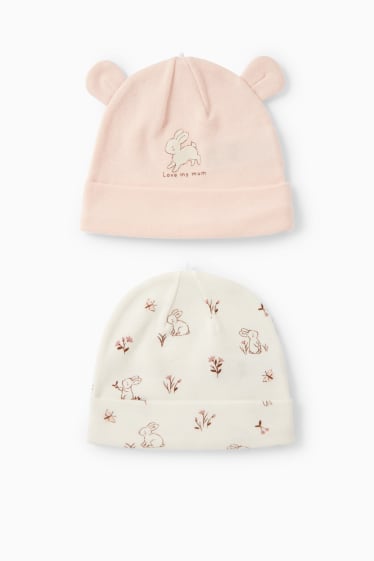 Babys - Set van 2 - konijntje - babymuts - roze