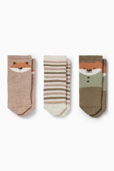 Bébés - Lot de 3 paires - renard - chaussettes nouveau-né à motif - vert foncé