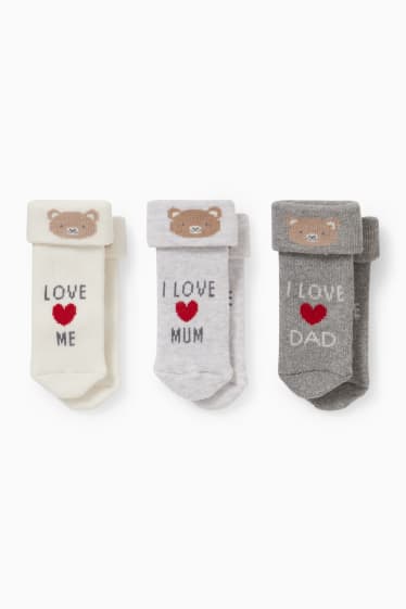 Baby: meisjes - Set van 3 paar - beertjes - newbornsokken met motief - wit