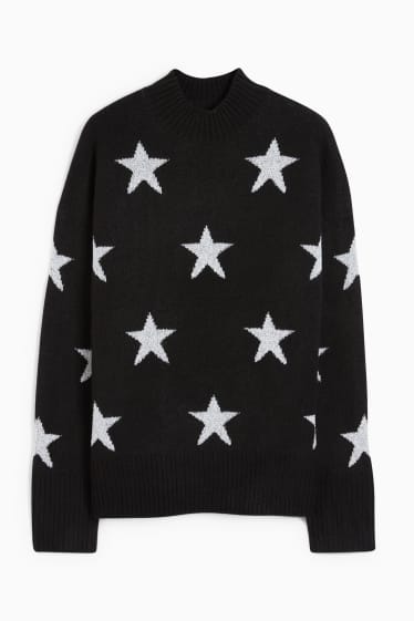 Damen - Pullover - Sterne - schwarz