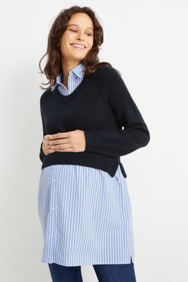 Kobiety - Sweter ciążowy - w stylu 2 w 1 - ciemnoniebieski