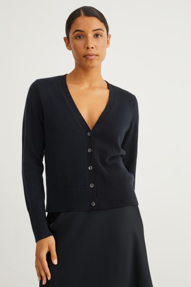 Damen - Kaschmir-Strickjacke - schwarz