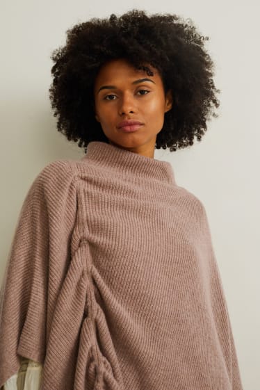 Damen - Strick-Poncho mit Kaschmir-Anteil - taupe