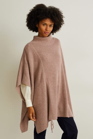 Damen - Strick-Poncho mit Kaschmir-Anteil - taupe