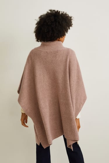 Damen - Strick-Poncho mit Kaschmir-Anteil - taupe