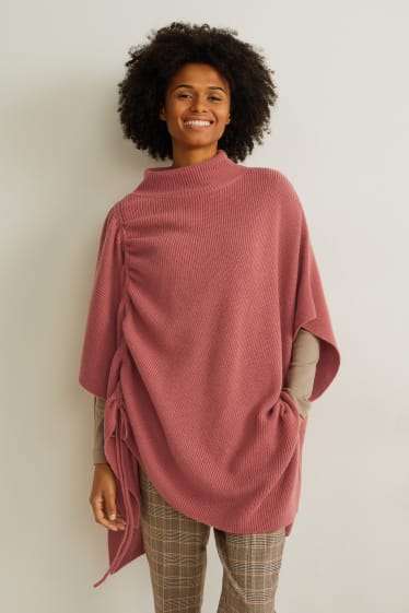 Women - Knitted cashmere blend poncho - dark rose