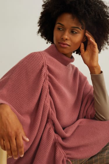 Damen - Strick-Poncho mit Kaschmir-Anteil - dunkelrosa