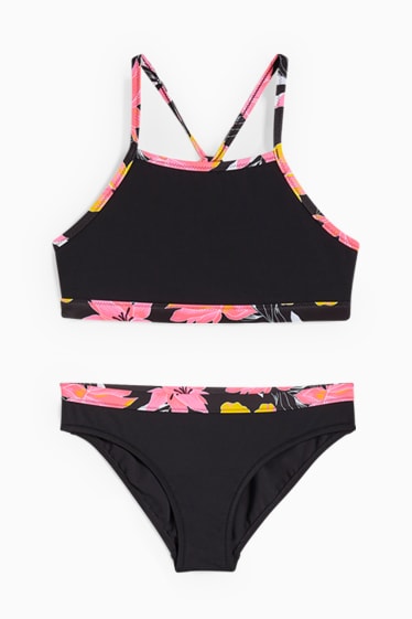 Enfants filles - Ensemble - haut de bain et bikini - LYCRA® XTRA LIFE™ - 3 pièces - noir