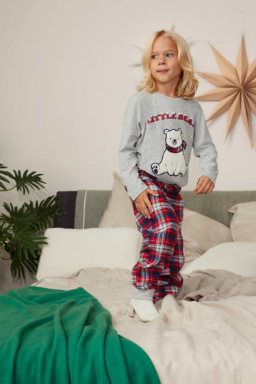 Unisex - Eisbär - Weihnachts-Pyjama - 2 teilig - hellgrau-melange