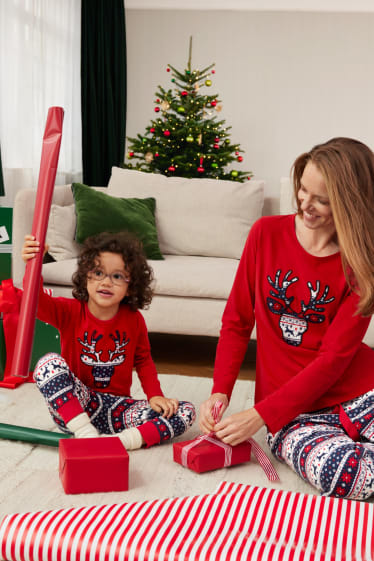 Kinderen: meisjes - Rendier - pyjama voor de kerst - 2-delig - donkerrood