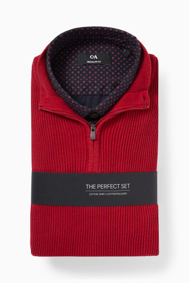 Hommes - Pull et chemise - regular fit - col kent - rouge foncé