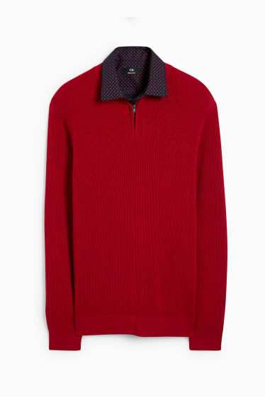 Uomo - Maglione e camicia - regular fit - collo all'italiana - rosso scuro