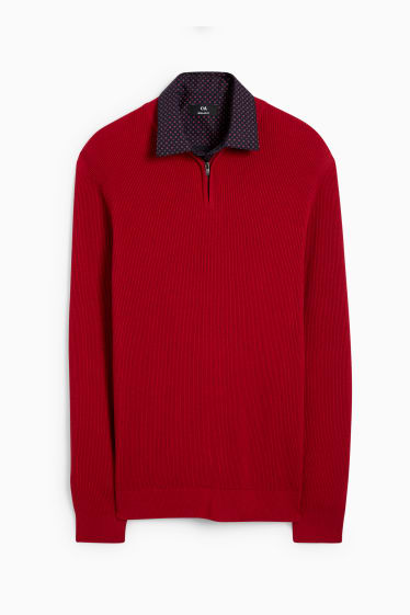 Home - Jersei i camisa - regular fit - coll kent - vermell fosc