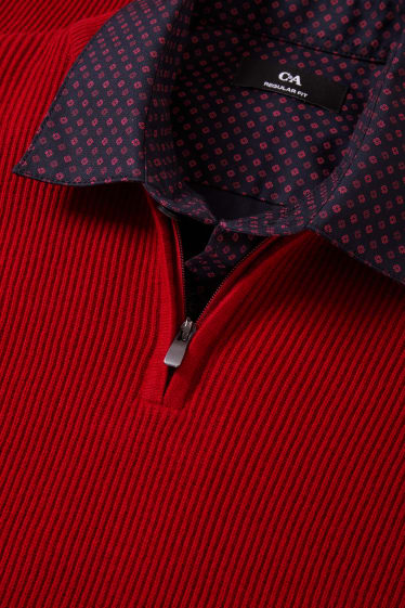 Uomo - Maglione e camicia - regular fit - collo all'italiana - rosso scuro