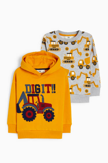 Kinderen - Set van 2 - graafmachine - hoodie en sweatshirt - oranje