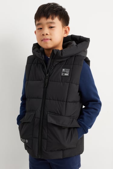 Bambini - Gilet trapuntato con cappuccio - idrorepellente - nero