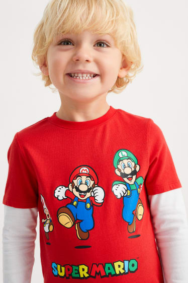 Dětské - Multipack 2 ks - Super Mario - tričko s dlouhým rukávem - červená/šedá