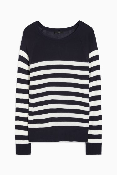 Women - Basic jumper - striped - dark blue