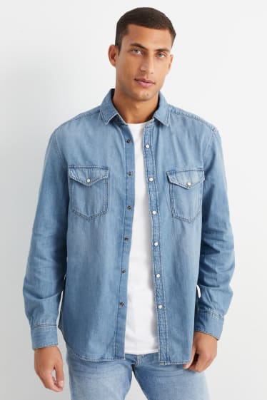 Hommes - Chemise en jean - coupe droite - col kent - jean bleu